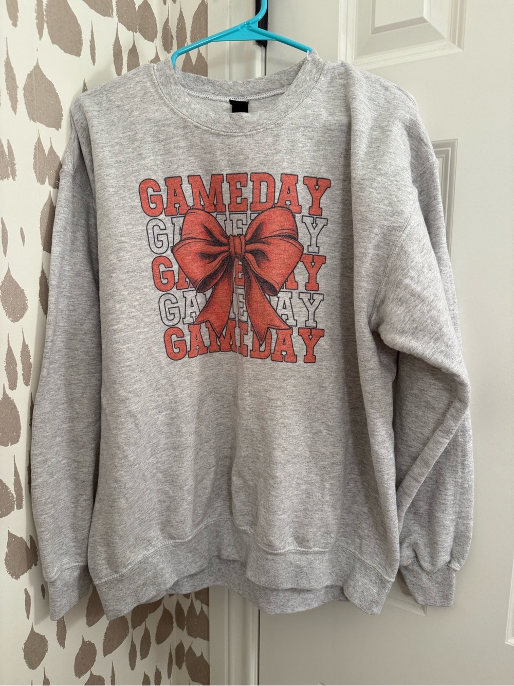 Gray "GAMEDAY" Graphic Sweatshirt with Orange Bow